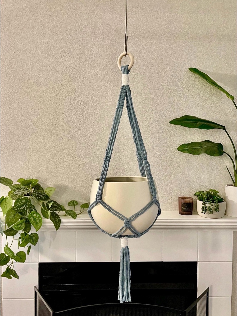 Handmade Steel Blue Macramé Plant Hanger | Modern Boho Home Decor